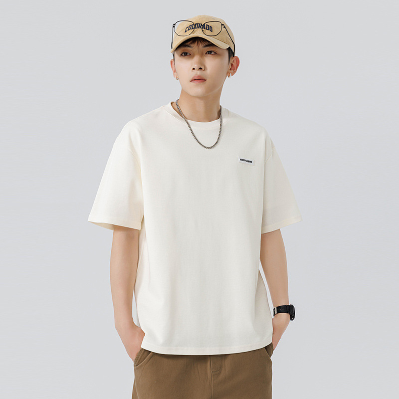 일본 남자 여름 무거운 반팔 티셔츠 남성용 새로운 느슨한 캐주얼 심플한 소년 반팔 셔츠 커플 패션