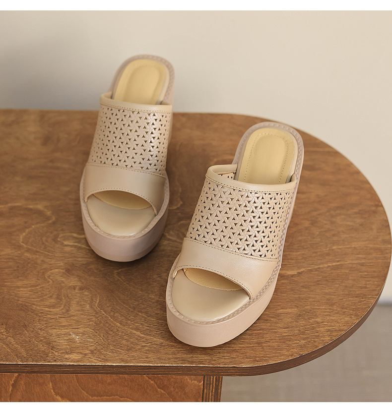 Dép sandal nữ quai chữ V đế xuồng cao gót 9 cm, phối váy dạo phố — màu trắng ngà, màu mơ chi tiết 16
