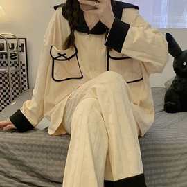 胖mm300斤大码小香风甜美长袖睡衣套装女秋季宽松可外穿家居服ins