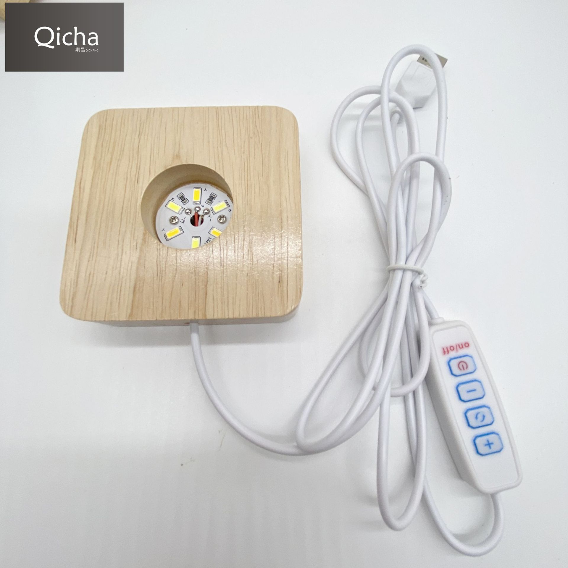 Kauçuk ahşap aydınlık kristal taban USB arayüzü 5V anahtarı aydınlık taban gece lambası masif ahşap yuvarlak lamba tutucu
