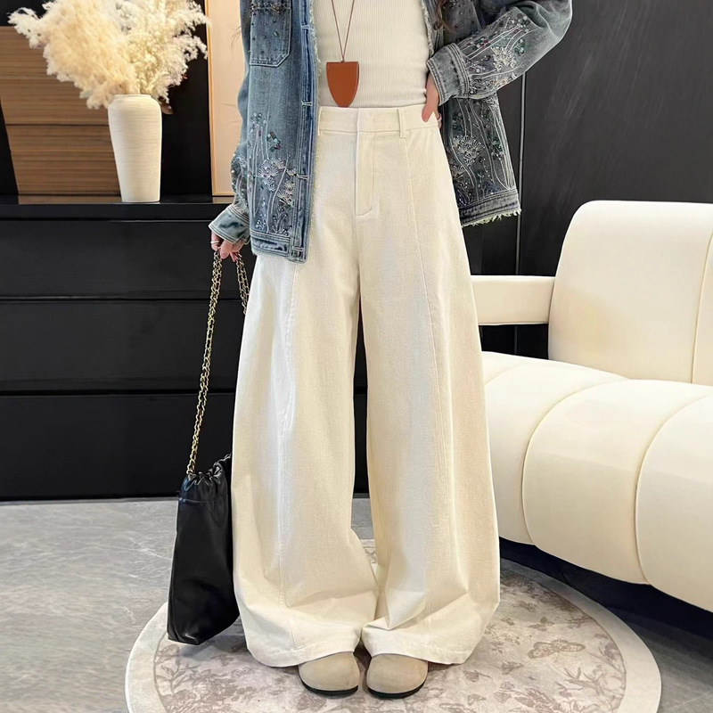 Mid-Century Retro Hong Kong Style Casual Flared Corduroy Pants for Women, Autumn and Winter High-Waisted Wide-Leg Bell-Bottom Floor-Length Pants Mid-Century Retro Hong Kong Style Casual Flared Corduroy Pants for Women, Autumn and Winter High-Waisted Wide-Leg Bell-Bottom Floor-Length Pants
