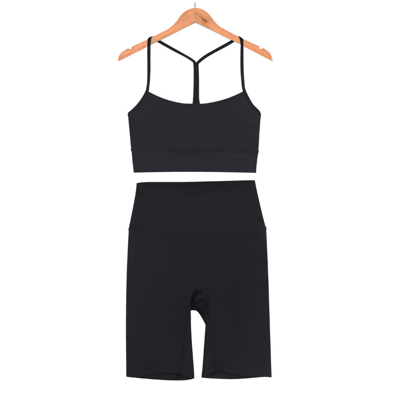 Lulu Same Style Original Label Y-Back Bra Women's Fitness Naked Feeling Bra Beautiful Back Five-Point Pants Yoga Outfit Set