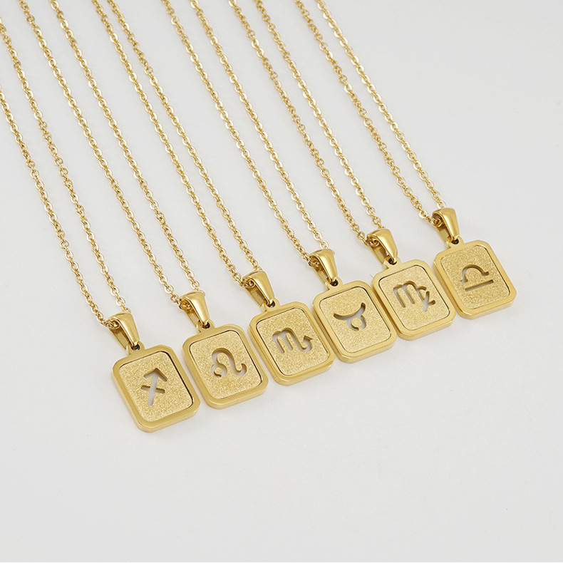 8g Weight Ion Plating (IP) Gold Plating Process Fashion Constellation Titanium Steel Necklace 1 Piece