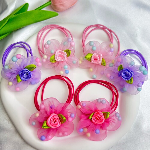 Children's rubber band hair fairy flower hair rope princess headdress ponytail ball hair circle baby headband