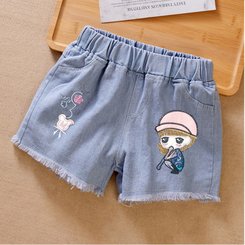 Children's clothing, girls' denim shorts, summer hot pants for big children, babies and little girls, thin children's pants for outer wear