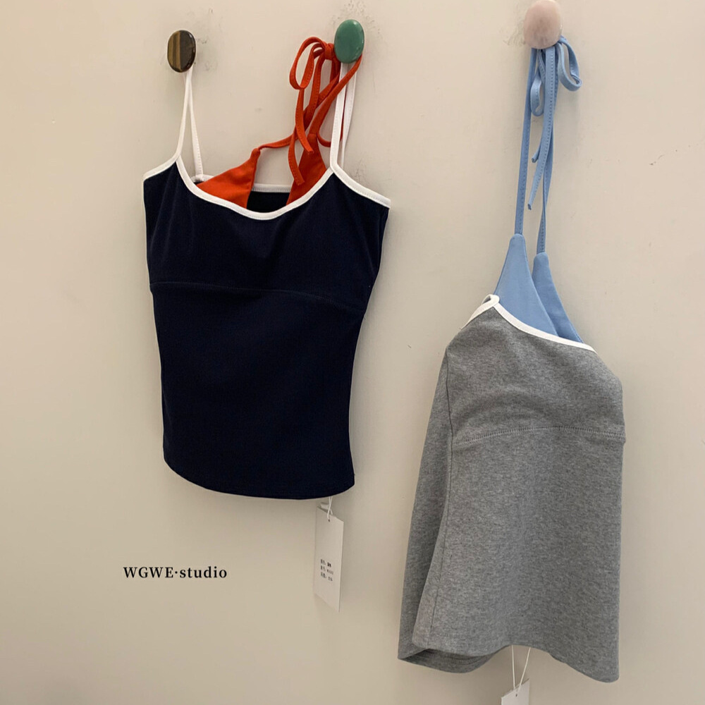 WGWE Pure Desire Wind Colores en contraste, Slim-fit, Falda de dos piezas, Chaleco halter, correa para el pecho, ropa interior y exterior W5532