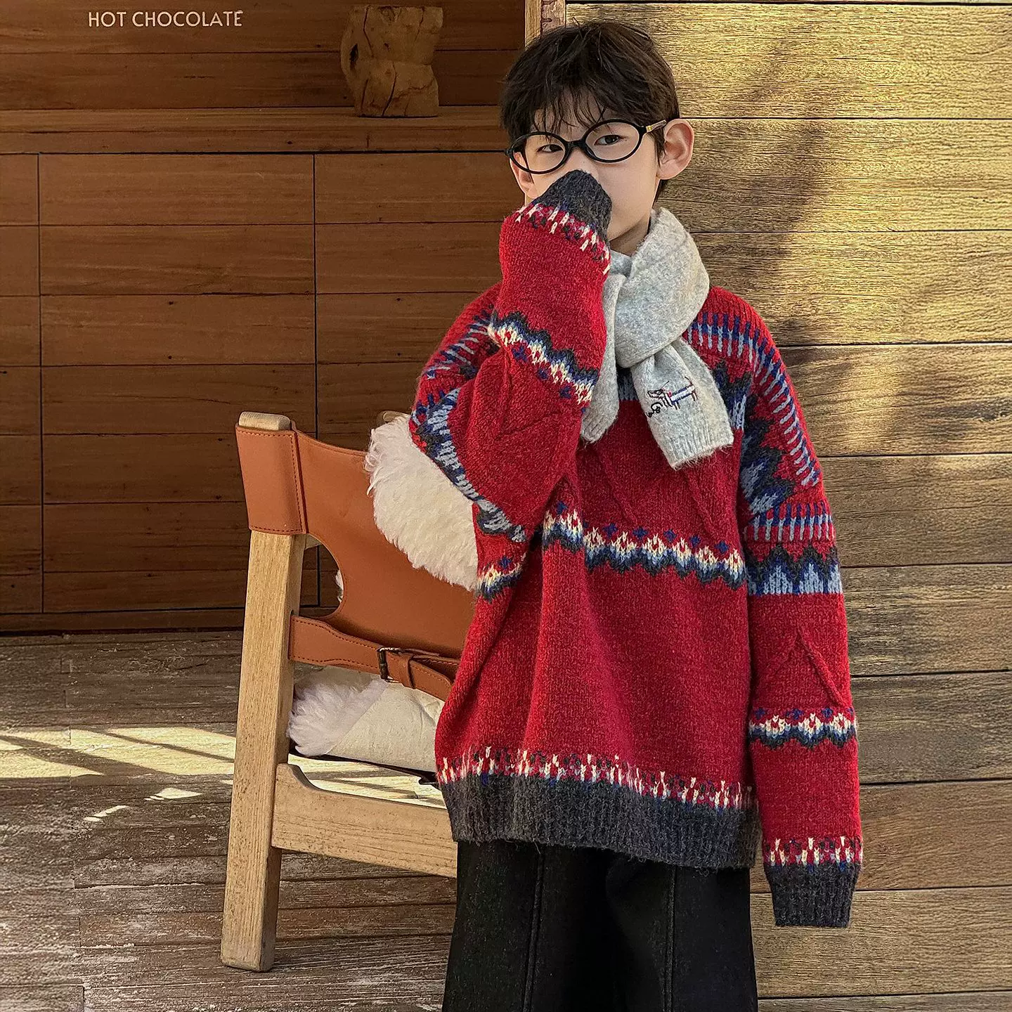 棉小铺男童毛衣儿童秋冬款2026新款圆领红色年服针织女孩童装上衣