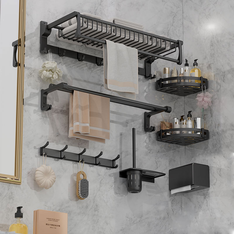 Space Aluminum Bathroom Storage Rack, No-Drill Black Towel Rack, Wall-Mounted Bathroom Toilet Towel Rack Space Aluminum Bathroom Storage Rack, No-Drill Black Towel Rack, Wall-Mounted Bathroom Toilet Towel Rack