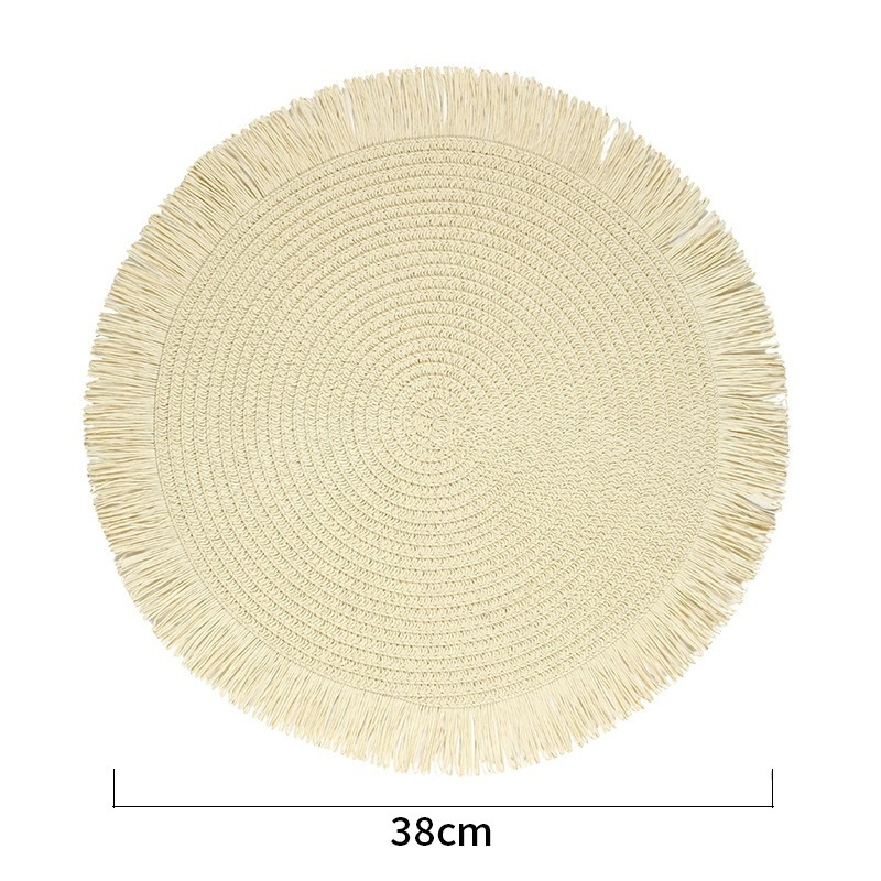 跨境新品38CM圆形纸编编织餐垫纸质流苏家居餐厅隔热垫杯垫装饰垫详情8