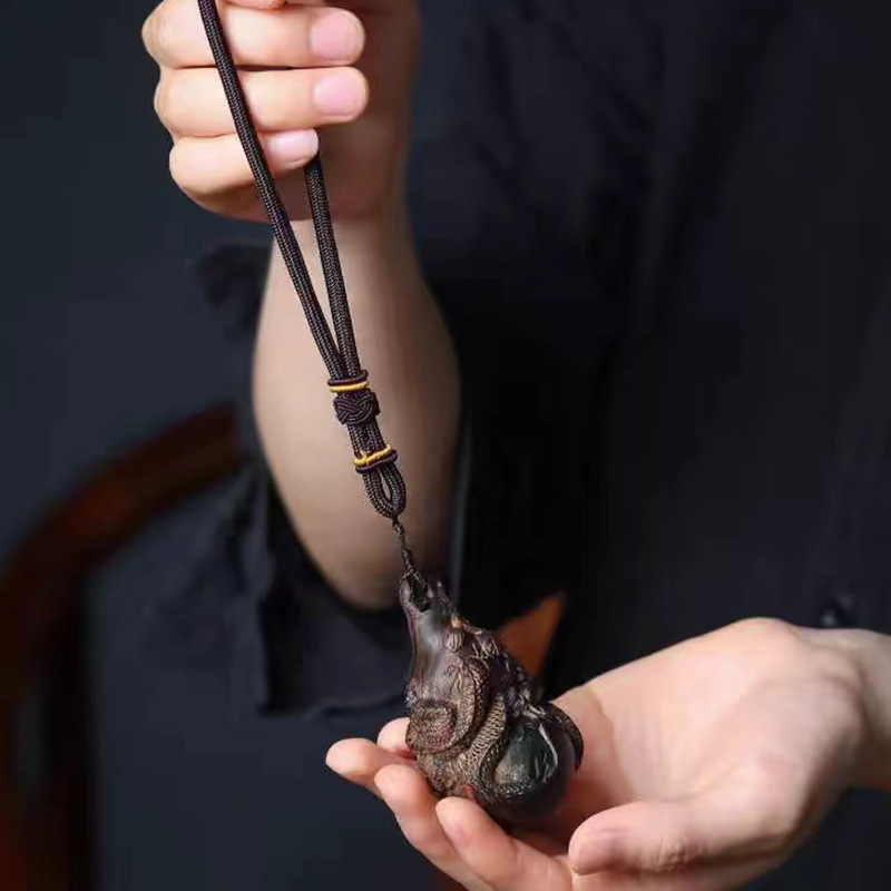 沉香木祥龙盘龙葫芦手把件多子多福木雕刻车挂件随身盘玩工艺摆件|undefined