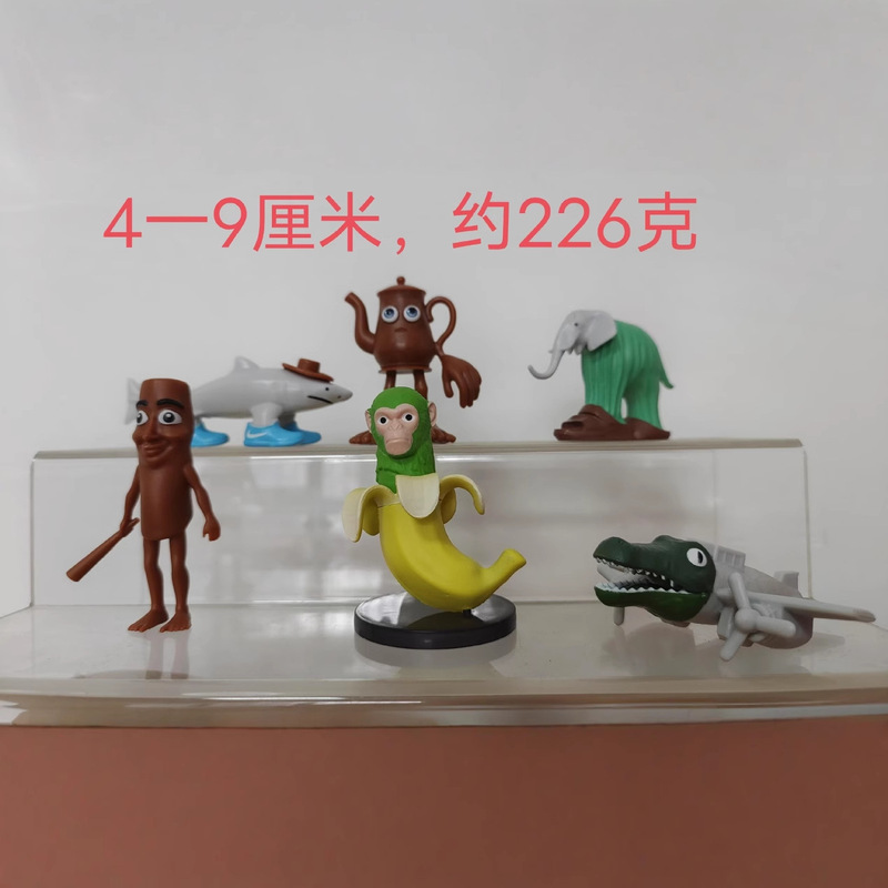 国境を越えた12の山と海の経典フィギュア、木製スティックマン人形モデル、靴を履いたサメの装飾品、6個入りバッグ|undefined