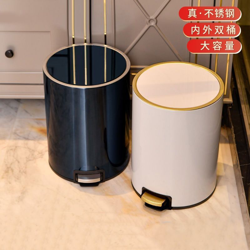 Light Luxury Trash Can for Home Use, Stainless Steel with Lid and Foot Pedal, Suitable for Living Room, Bedroom, Kitchen, Bathroom, Toilet, Large Capacity