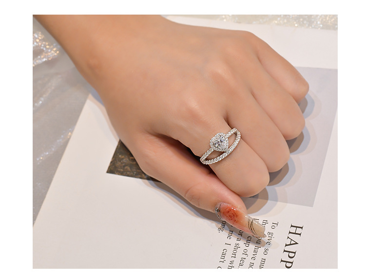 Retro Heart Shape Sterling Silver Plating Zircon Rings 1 Piece