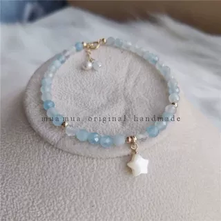新品天然海蓝宝14K注金三月生辰水晶幸运星星百搭小清新手链女ins
