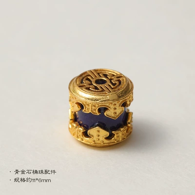 Inlaid natural green gold beads barrel beads beads beads loose beads pendant connection chain DIY semi-finished manufacturers wholesale supply (Zərgərlik ara hissələri) - lapis-gold-stone-barrel-bead-accessories