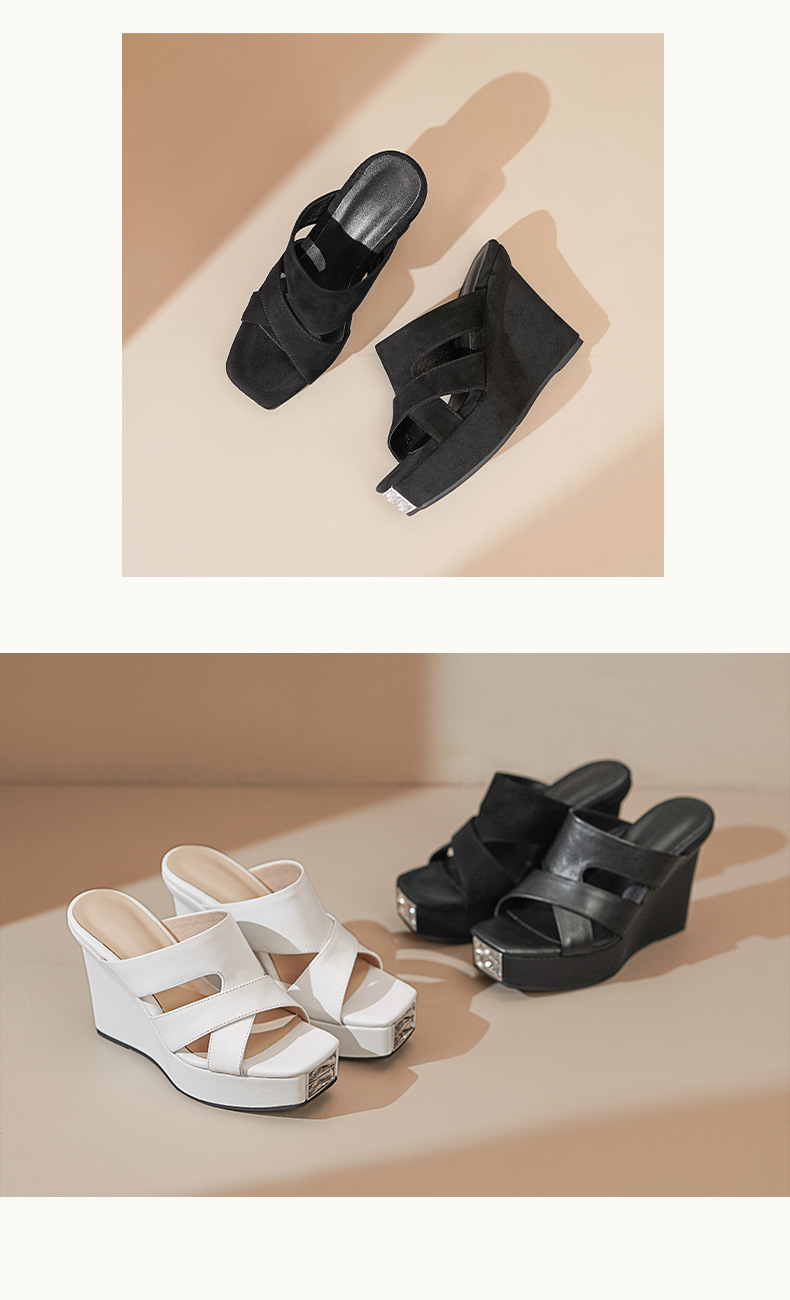 Sandal cao gót nữ hở mũi đế dày da bò gót 12 cm — Lời bài hát: Black (Sheep Flip) chi tiết 9