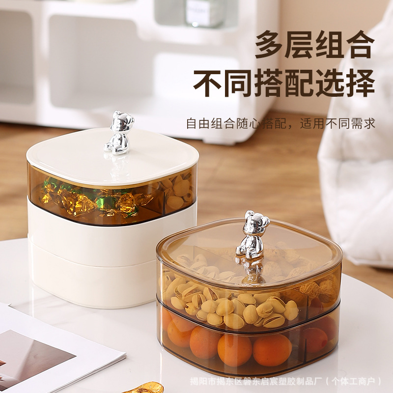 食品级轻奢创意干果盘双层带盖果盘收纳盒家用干果盒坚果零食糖果|undefined
