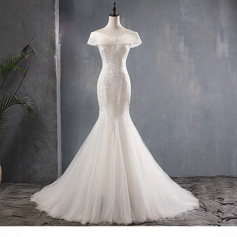 Wedding Dress Fishtail 2025 New Lace Flower One-Shoulder Tail Slimming Look Wedding Dress to Welcome Guests When Going Out Wedding Dress Fishtail 2025 New Lace Flower One-Shoulder Tail Slimming Look Wedding Dress to Welcome Guests When Going Out