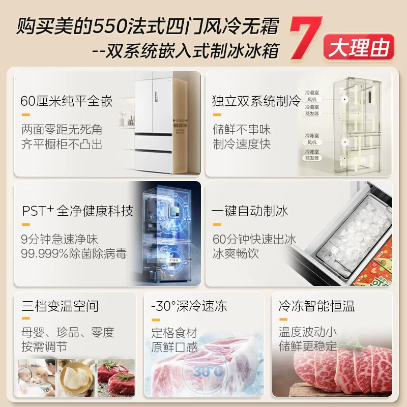 (Midea) M60 550 французский многодверный четыре двери нулевой встроенной энергосберегающей стерилизационной большой емкостью система бытового использования
