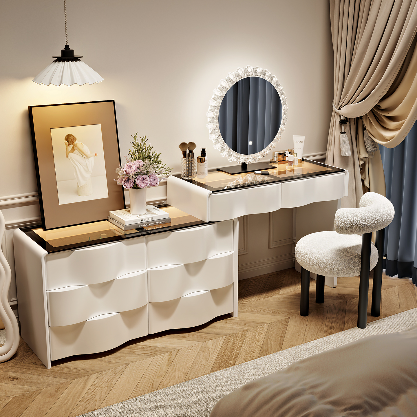 Mirror Dressing Table Modern Bedroom Simple Cupboard Integrated Solid Wood Dressing Table Integrated Makeup Mirror