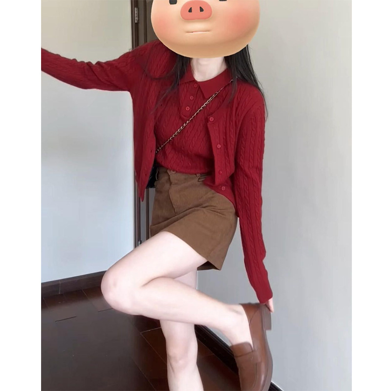 Qianqian Red Knitted Cardigan Women's Autumn and Winter Vintage Embroidered Outer Wear Rabbit Wool Base Shirt Qianqian Red Knitted Cardigan Women's Autumn and Winter Vintage Embroidered Outer Wear Rabbit Wool Base Shirt