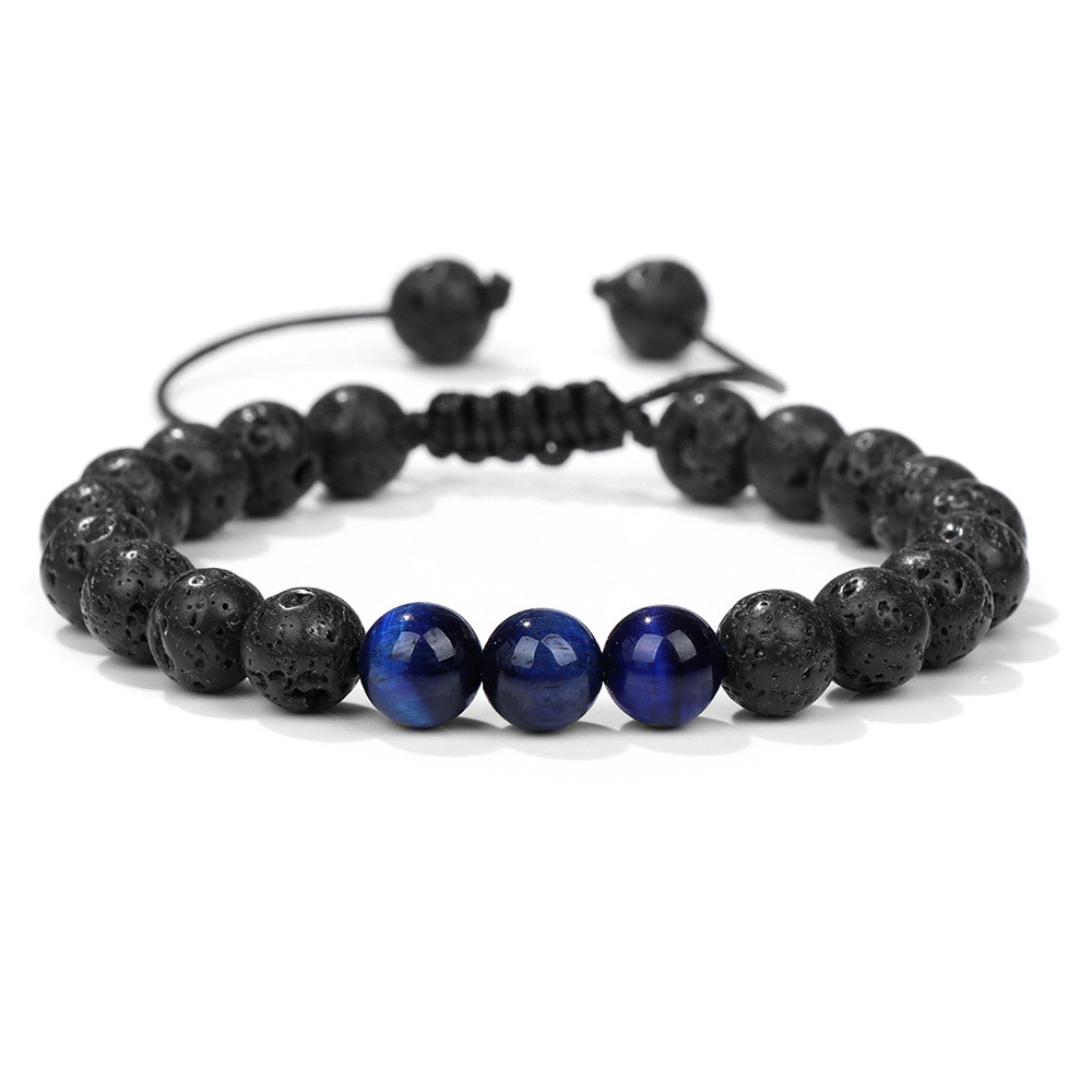 Amazon Venta caliente 8mm Tigre ojo piedra volcánica pulsera energía lava piedra tejida pulsera de pareja ajustable