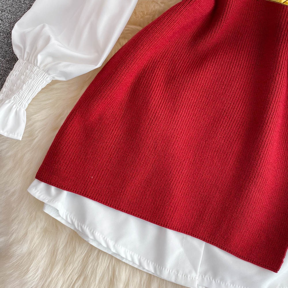 Abbigliamento da donna, maglione con spacco che copre la pelle, set di due pezzi impilati_voghion.com