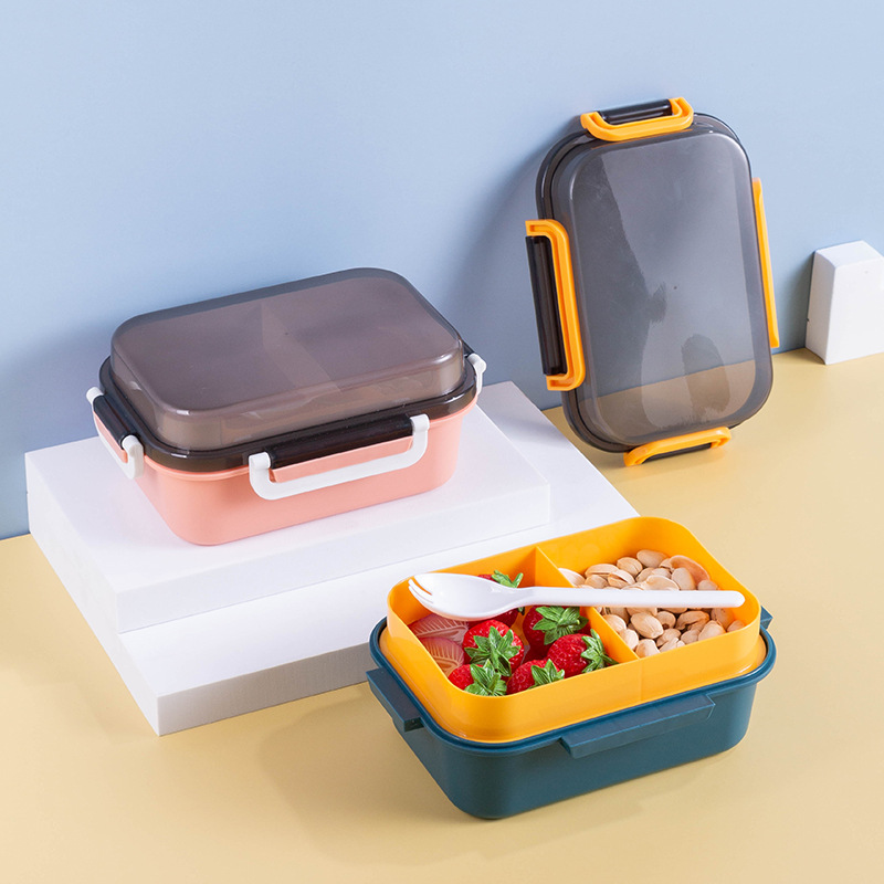 日式双层便当盒带盖学生饭盒PP塑料可微波炉加热减脂餐水果盒礼品