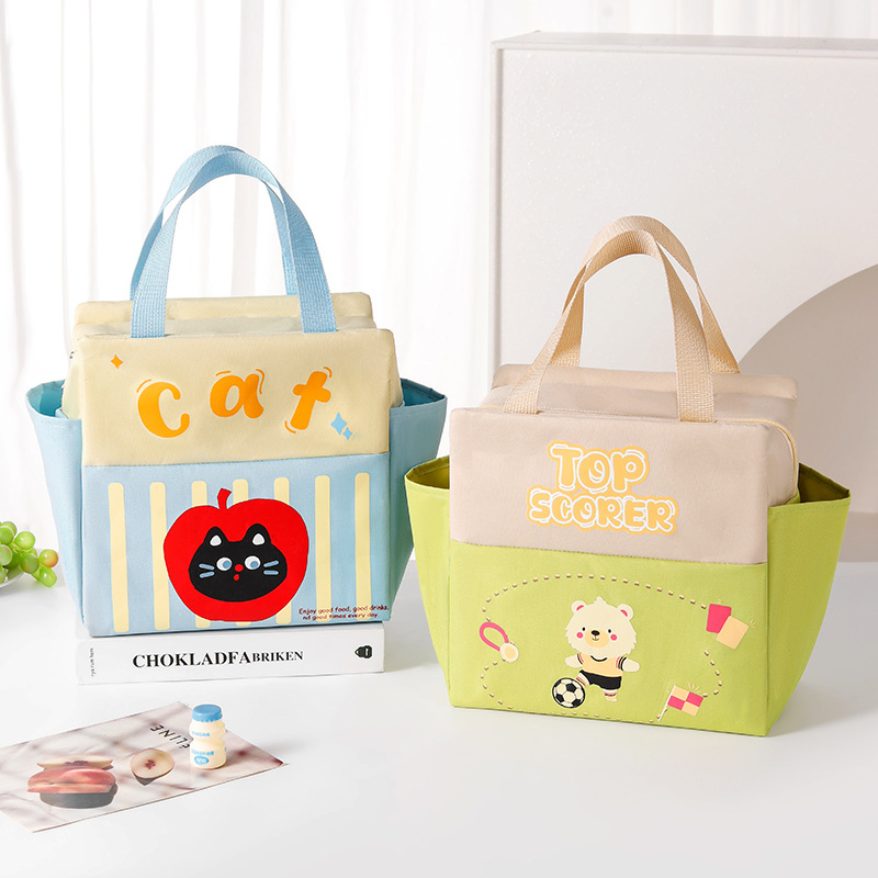Bolsa de almuerzo de dos bolsillos portátil de almuerzo de dibujos animados bolsa de almuerzo para llevar comida al trabajo y la escuela bolsa de almuerzo portátil de gran capacidad