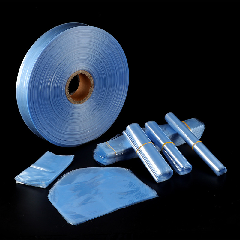 pvc热收缩膜收缩袋厂家现货蓝色透明pvc热收缩筒膜双通膜