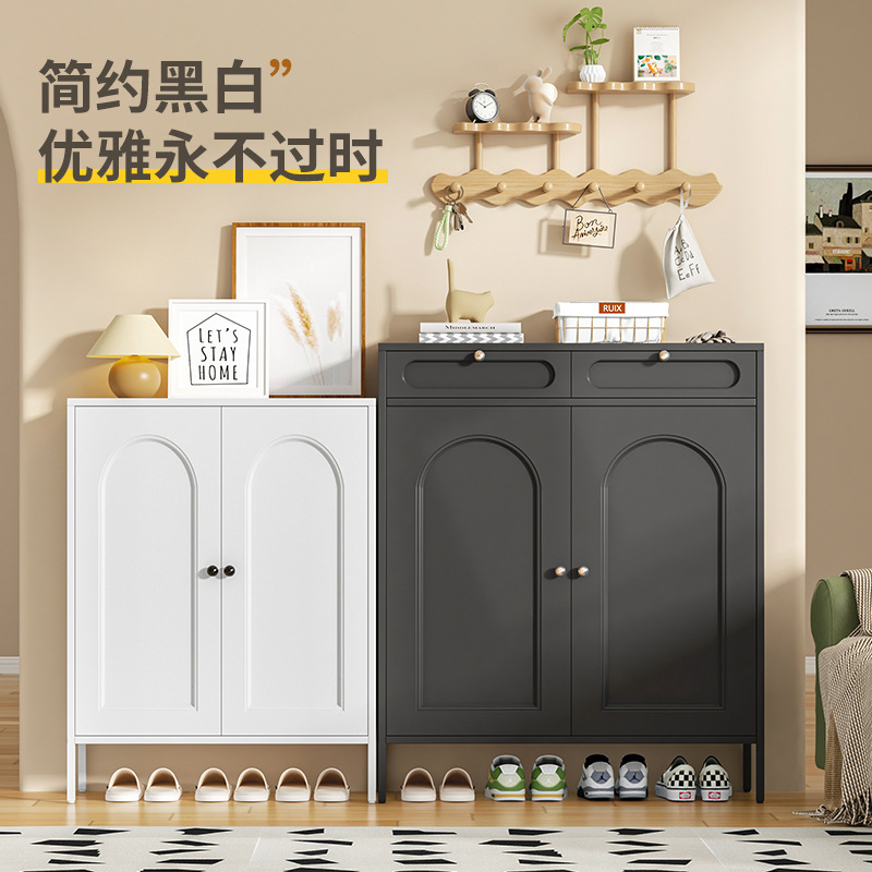 Steel Shoe Cabinet with Door, Home Door Storage Cabinet, Integrated Wall-Mounted Multi-Layer Large-Capacity Hallway Entrance Shoe Rack