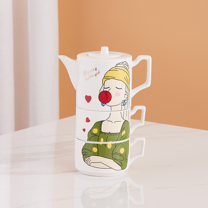 Juego de té de cerámica creativo de recuerdo, lindo corazón femenino, taza de café pequeña y fresca, caja de regalo transfronteriza de Amazon