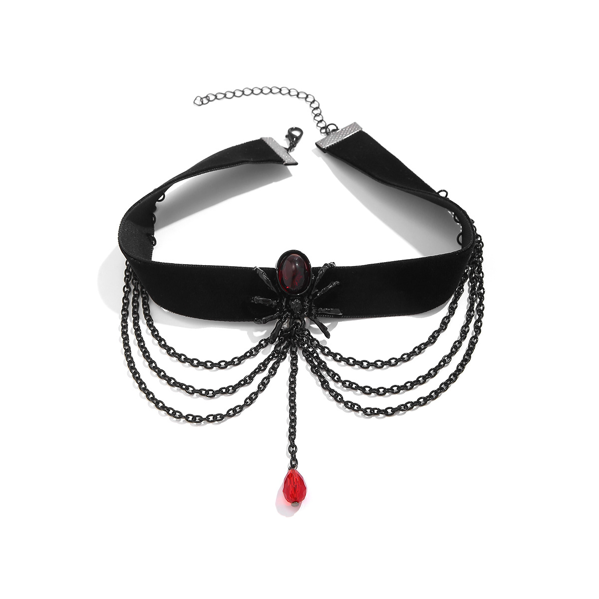 Halloween Blutfarbener Edelstein Choker Damen Halskette Persönlichkeit Blutstropfen Blutspinne Punk Halsband_voghion.com
