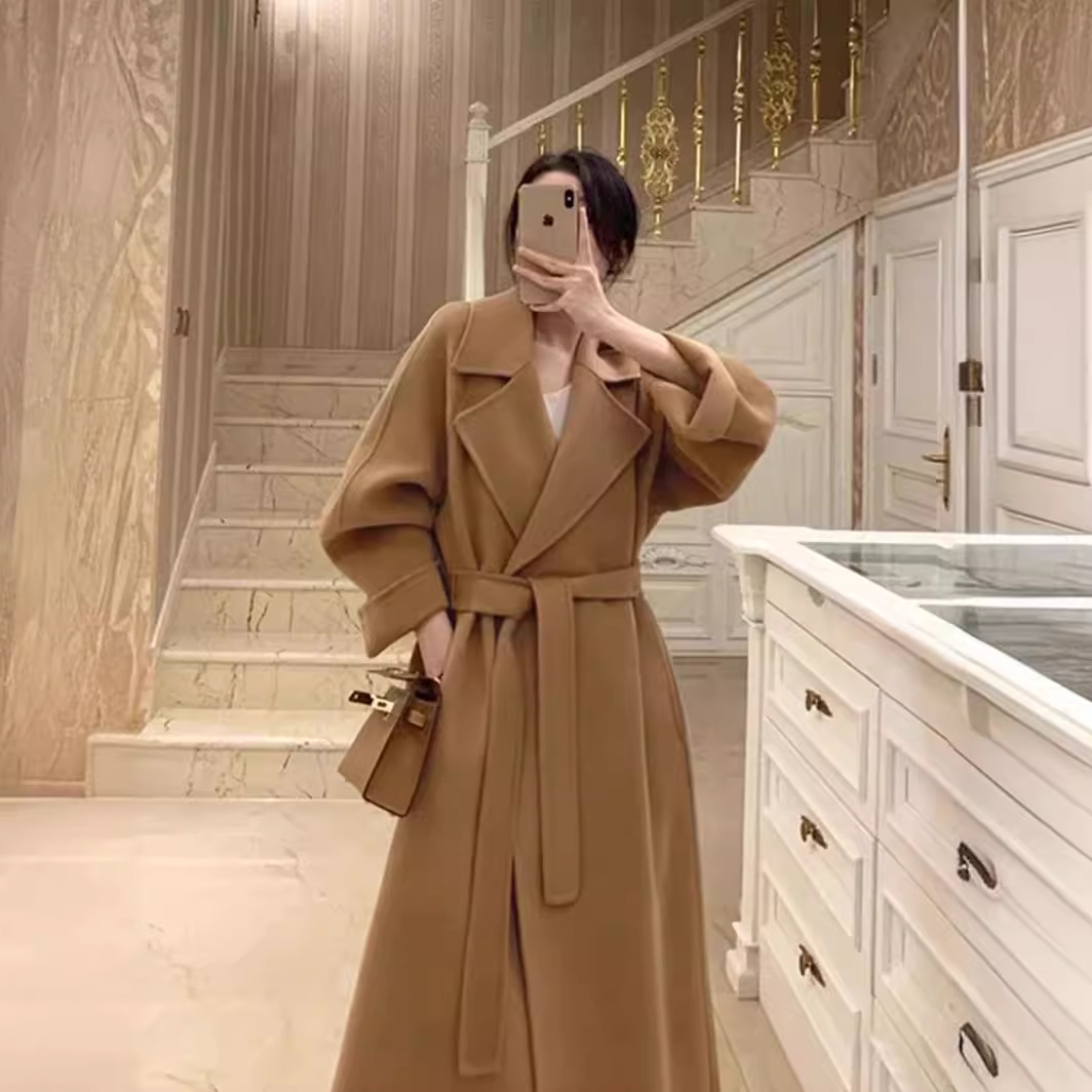 驼色双面羊绒大衣女2025秋冬新款赫本风中长款气质毛呢大衣外套女