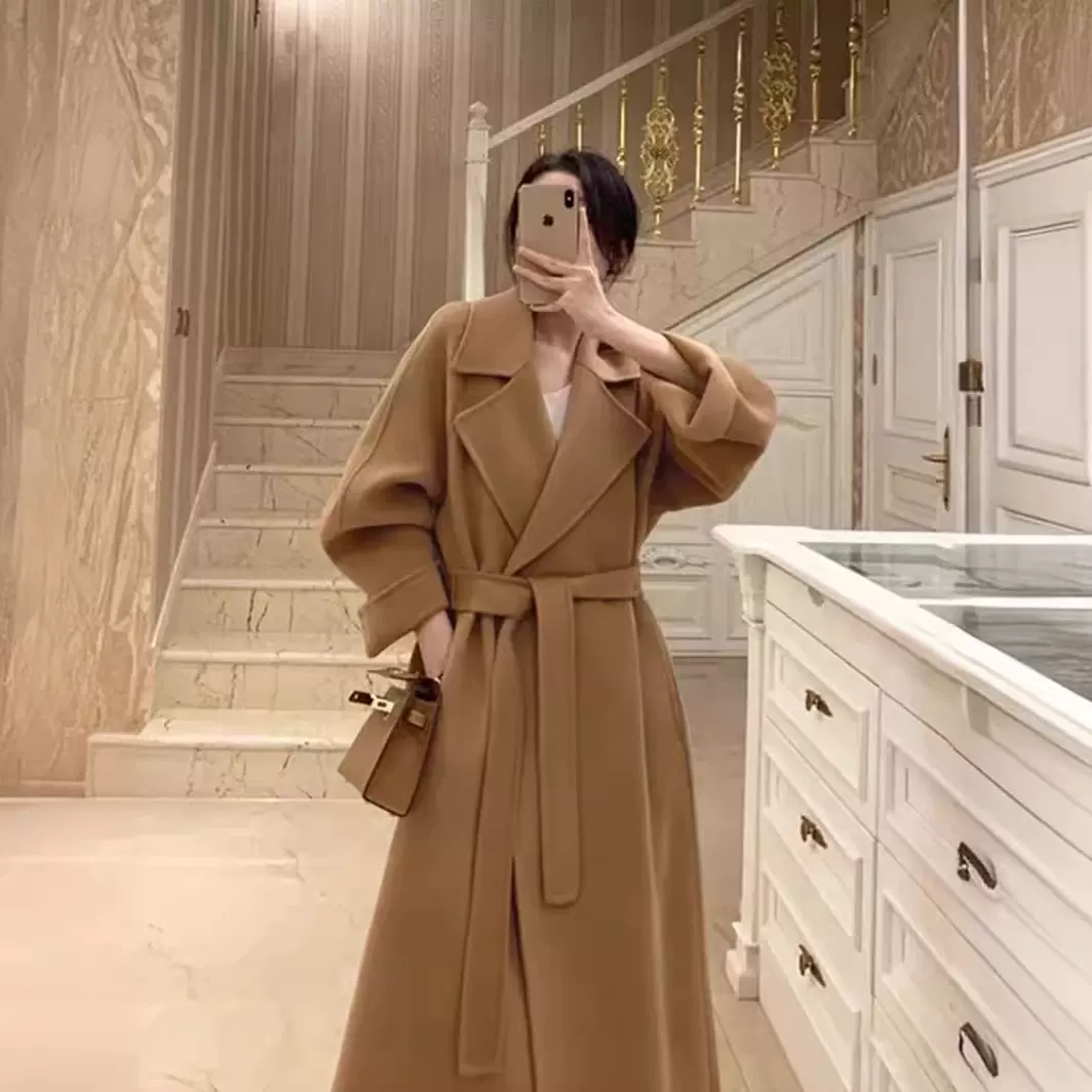 驼色双面羊绒大衣女2025秋冬新款赫本风中长款气质毛呢大衣外套女