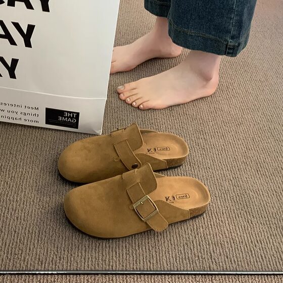 Thick Sole Heightened Birkenan Shoes Women's 2025 New Spring and Autumn Baotou Half Slippers Women's Outer Wear Slip-on Birkenan Shoes