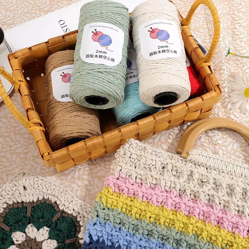 0.15kg Hollow Cotton Hand-Knitted Special Yarn Dopamine Macaron Colorful 2mm Round Strand Yarn Crocheted Thread Stiff