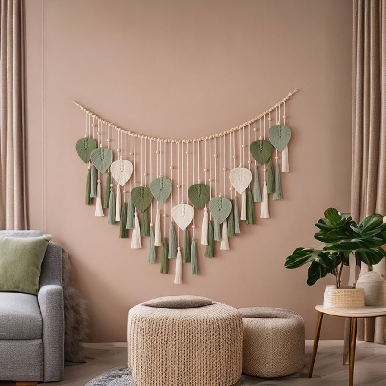新款创意手工编织棉绳树叶挂毯 波西米亚风家居墙面装饰房间壁挂