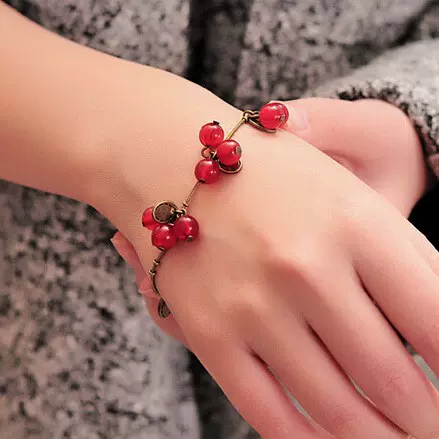 韩版潮流森林少女系波西米亚樱桃项链甜美时尚红樱桃手链耳环套装