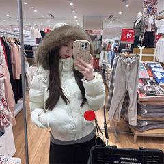 2025新款冬季连帽毛领棉服外套女短款小个子大毛领保暖羽绒棉服女