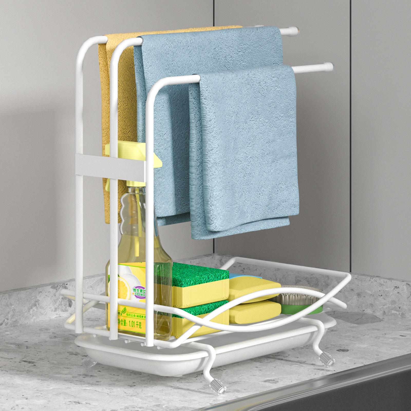 Estante de trapo cocina montado en la pared estante de almacenamiento sin perforaciones encimera canasta de drenaje esponja de secado toalla de lavado de platos estante de almacenamiento