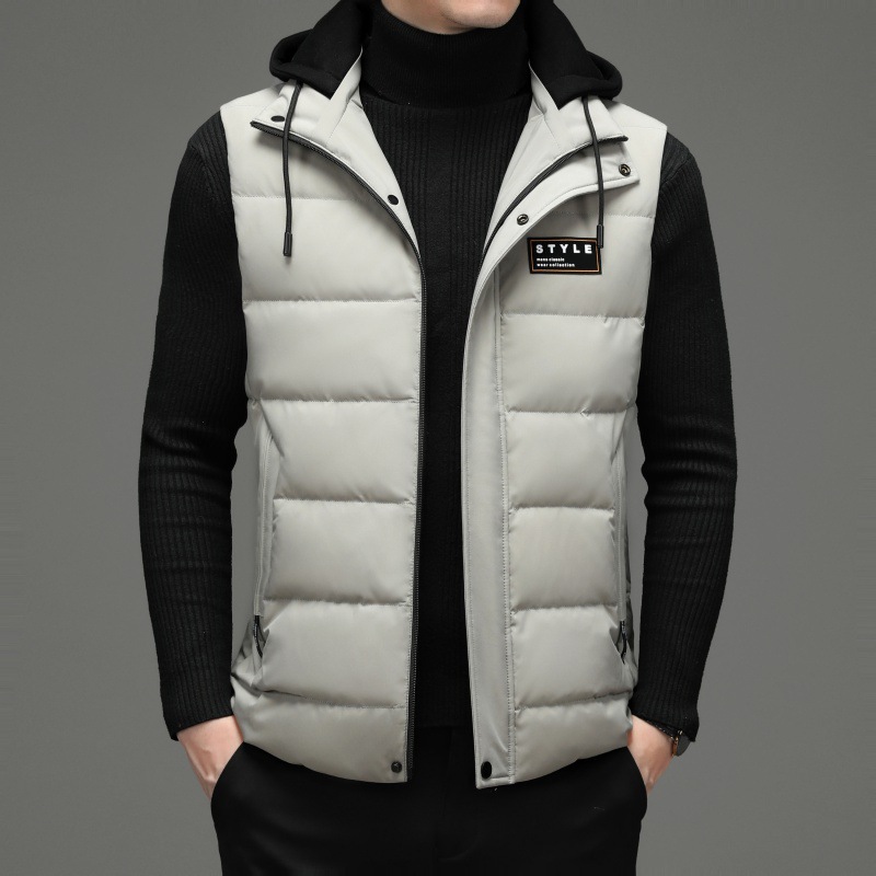 가을과 겨울 다운 코튼 조끼 남자의 기모 두꺼운 후드 언로드 따뜻한 재킷 조끼 어깨 조끼 플러스 사이즈 와이드
