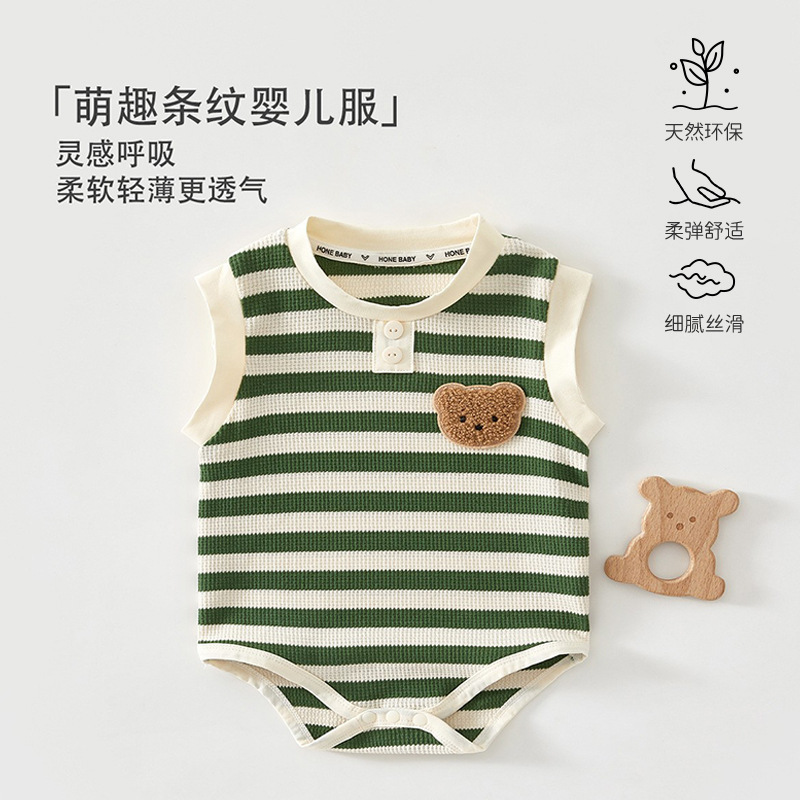 Anyang Baby and Children's Clothing Sleeveless Triangle Romper Unisex Baby Pajamas Striped Bottom Buckle Wholesale