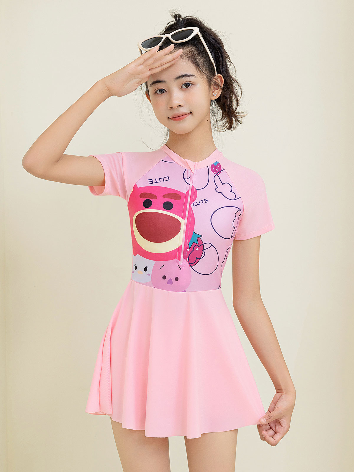 Trajes de baño para niños mujeres 2024 nuevos trajes de baño de dibujos animados para niños mayores estudiantes secado rápido con cremallera set de natación