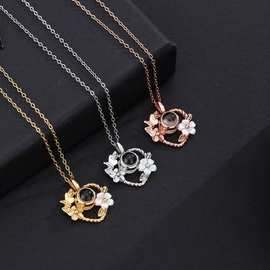 s925纯银爱心吊坠100种语言我爱你投影项链蝴蝶花朵图片订 制跨境