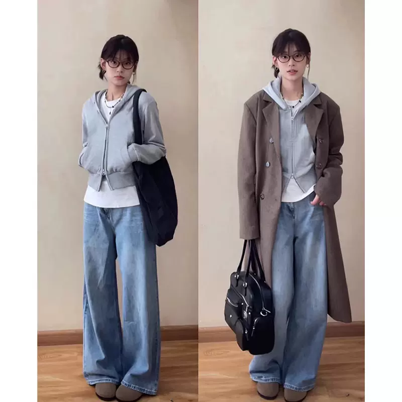 灰色短款拉链卫衣外套女连帽开衫修身韩系上衣外套装潮流卫衣