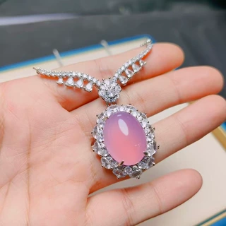 玉髓批发天然高冰天使之翼玉髓项链帝王绿玛瑙蛋面吊坠锁骨链直播