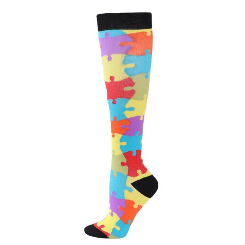 Cross-border sports compression socks, elastic workout socks, fitness jump rope compression stockings, long-tube socks for men, printed calf socks for women—wholesale