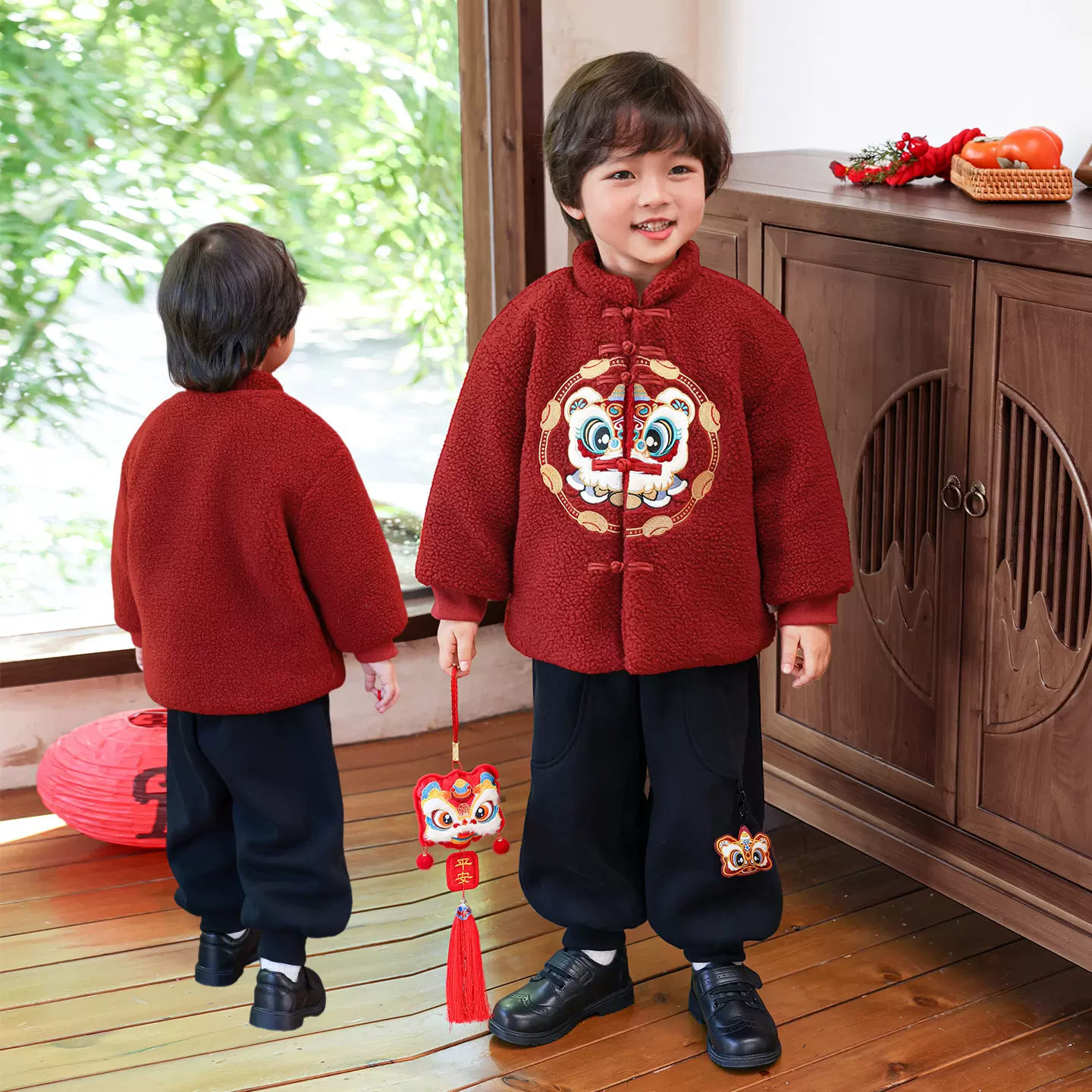 兰威丽洋拜年服套装男童过年唐装衣服宝宝国风加绒裤子汉服两件套