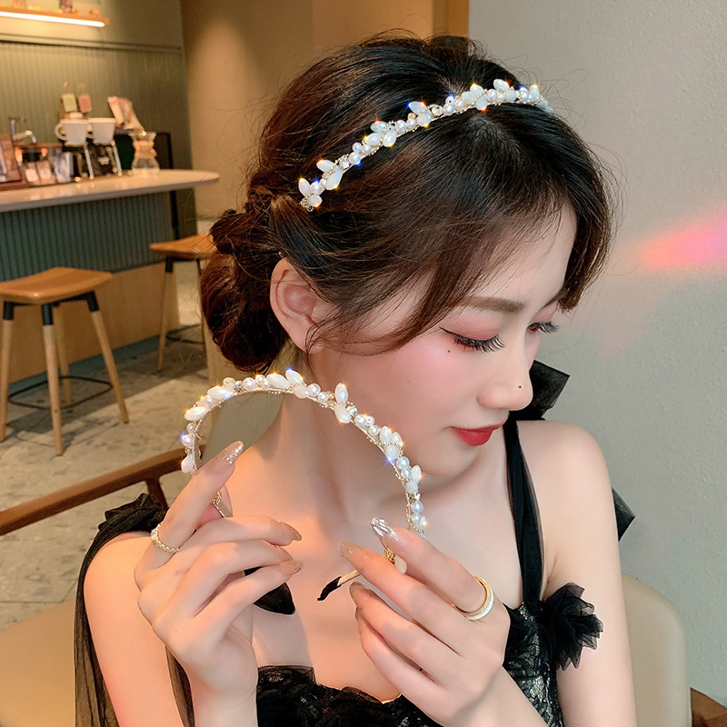 Diadema de perlas hada mujer estilo coreano retro flores accesorio_voghion.com
